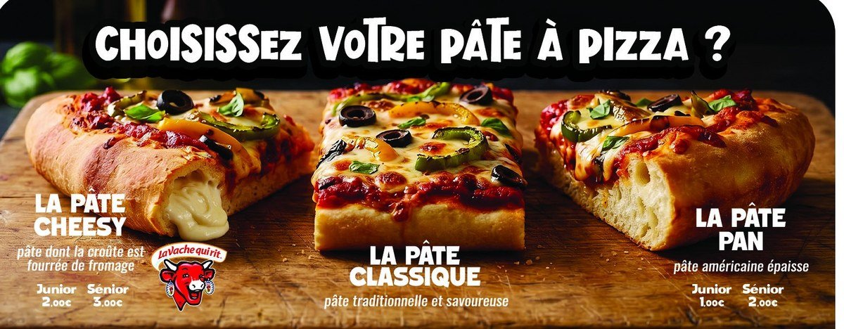 Les trois pâtes Pizza King : Cheesy, Classique et Pan